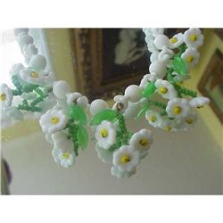 VINTAGE 1930s CZECH ART GLASS FLORAL NECKLACE  #843554