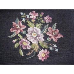 LOVELY ANTIQUE NEEDLEPOINT BLACK WITH ROSES #843587