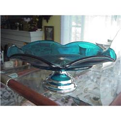 STRIKING TEAL BLUE GLASS COMPORT DECO #843609