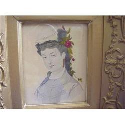 VICTORIAN FRAMED ENGRAVING PRETTY LADY #843610