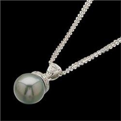 14k BLACK PEARL Pendant w DIAMOND  #851887