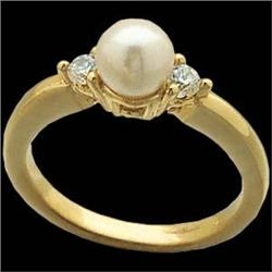 14k Gold Ring PEARL w DIAMONDS #851895