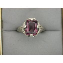 Antique  WhiteGold Filigree Ring  GARNET! #851900