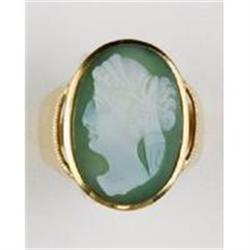  ANTIQUE 14k Gold CAMEO Ring Green Onyx #851937