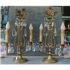 Image 1 : LYRE Brass Crystals LAMPS Lusters PAIR Buffet #852038