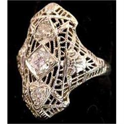 Art Deco Gold Filigree Diamond Ring #865404