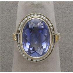 14K Sapphire, Seed Pearl and Filigree Ring #865658