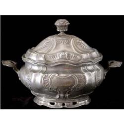  Antique Pewter Covered Soup Tureen, signed  #865730