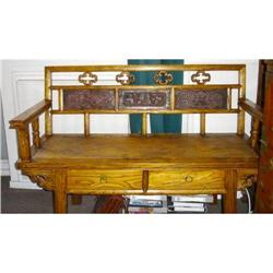 Antique Chinese Bench with Hand Carved Scenes #865771