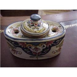 ANTIQUE FRENCH FAIENCE QUIMPER INKWELL LOVELY  #866136