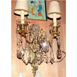 French  bronze and crystal wall sconces  #866150