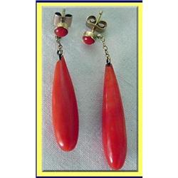 ART DECO GOLD & CORAL DROP EARRINGS EARLY 20C #866162