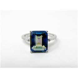 3.1 CT Emerald Cut Mystic Topaz & Diamond Ring