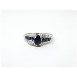 Multi Blue Sapphire & Diamond Sterling Silver Ring