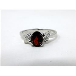 Garnet & Diamond Sterling Silver Ring
