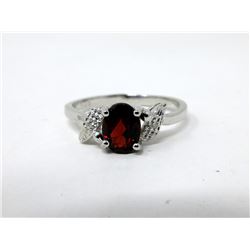 Garnet & Diamond Sterling Silver Ring