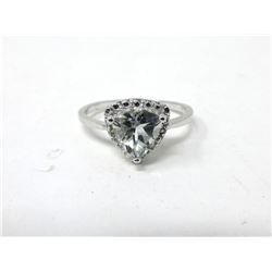 Green Amethyst & Diamond Sterling Silver Ring