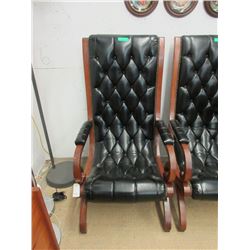 Large Black Leather Arm Chair with Wood Frame