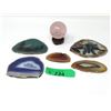 Image 1 : 2" Rose Quartz Orb & 5 Polished Agate Slices