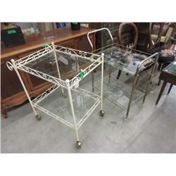 2 Metal Bar Carts with Glass Shelves