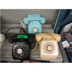 3 Vintage Rotary Dial Telephones