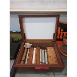 Wood Cigar Box & Empty Cigar Tubes