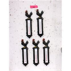 5 New 6  Metal Rooster Thermometers