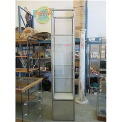 Tall Metal Display Case with Drawer in Base