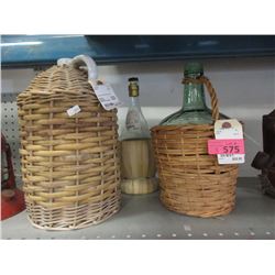 Ceramic Jug & 2 Chianti Bottles - Wicker Covered