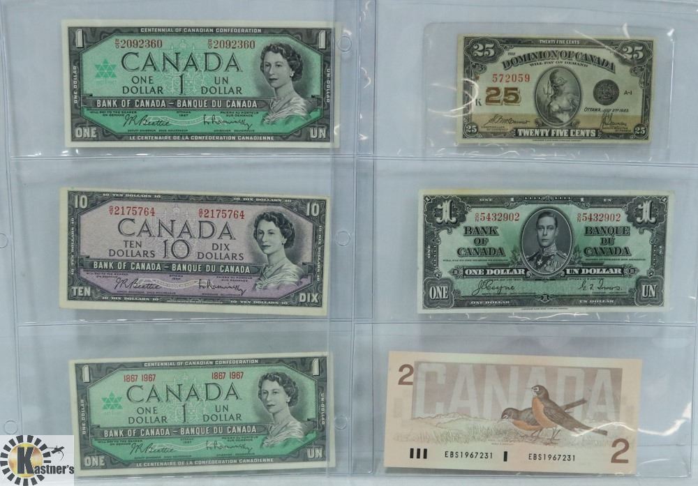 LOT OF 6 VARIOUS CANADA BANK NOTES