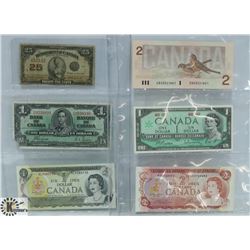 LOT OF 6 VARIOUS CANADA BANK NOTES