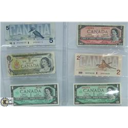 LOT OF 6 VARIOUS CANADA BANK NOTES