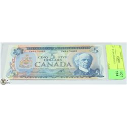 1972 $5 CANADIAN BILL, SERIAL #CW8674487