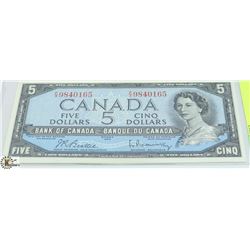 1954 $5 CANADIAN BILL SERIAL #FX9840165
