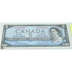 1954 $5 CANADIAN BILL SERIAL #HX1766746