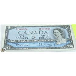 1954 $5 CANADIAN BILL SERIAL #IS7060850