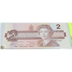 1986 $2 CANADIAN BILL SERIAL #EGF3639710