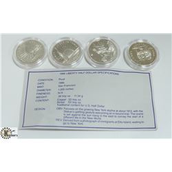 1986-1995 LOT OF 4 USA PROOF HALF DOLLAR 50 CENTS