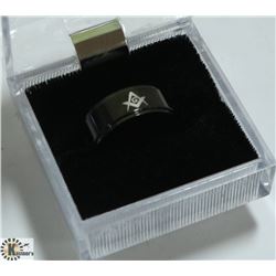 BLACK MASONIC SYMBOL RING SIZE 8