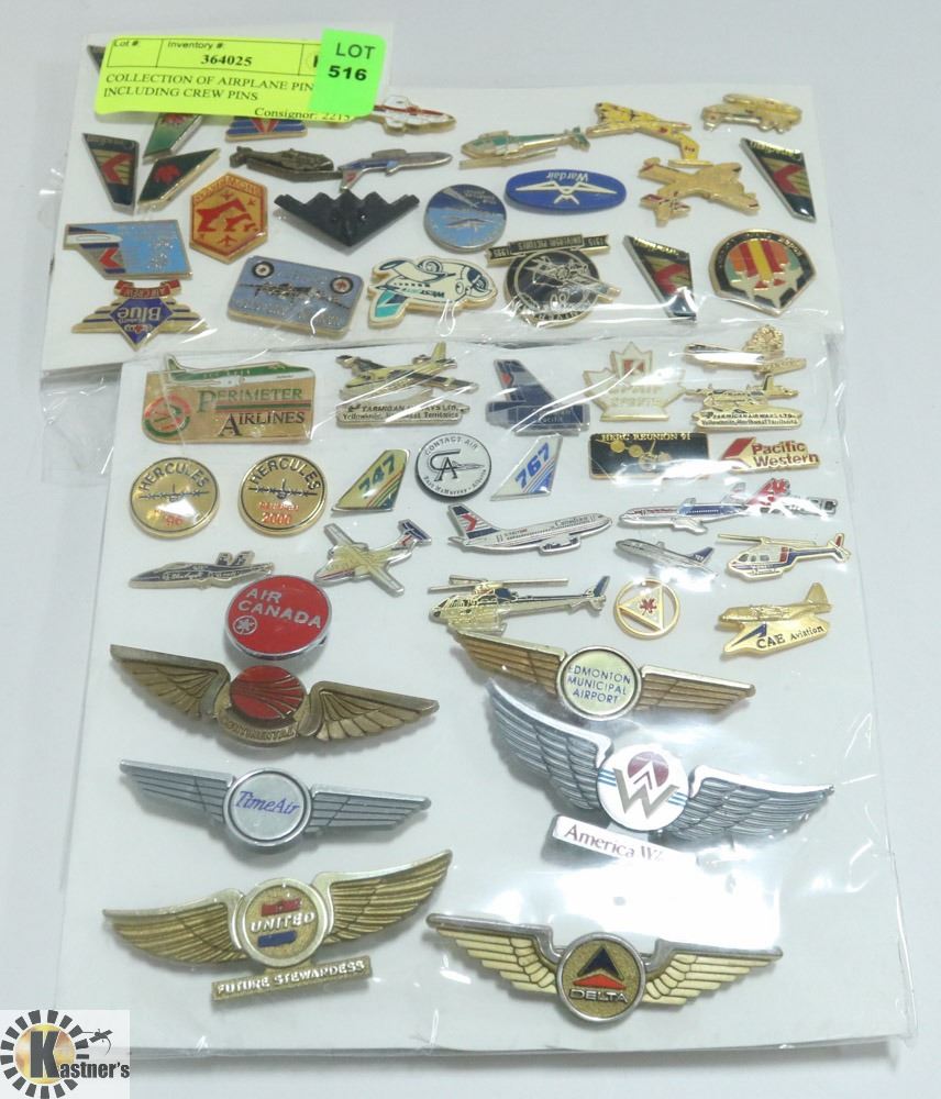 COLLECTION OF AIRPLANE PINS INCLUDING CREW PINS Kastner Auctions