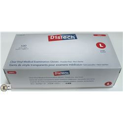 BOX OF 100 SIZE LARGE DISTECH CLEAR VINYL MEDICAL