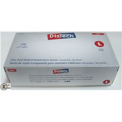 BOX OF 100 SIZE LARGE DISTECH CLEAR VINYL MEDICAL