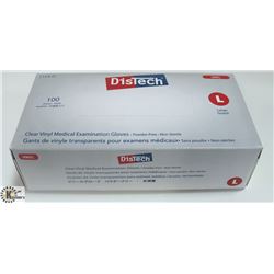 BOX OF 100 SIZE LARGE DISTECH CLEAR VINYL MEDICAL