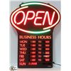 Image 1 : LED OPEN SIGN WITH BUSINESS HOURS, 19 X 25