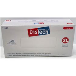 BOX OF 100 SIZE XLARGE DISTECH CLEAR VINYL MEDICAL