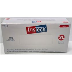 BOX OF 100 SIZE XLARGE DISTECH CLEAR VINYL MEDICAL