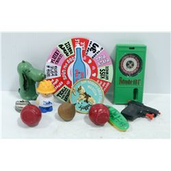 BAG OF OLD TOYS GUN BOATS TO WOOD TOPS