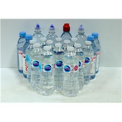 BOX OF BOTTLED SMART & EVIAN WATER