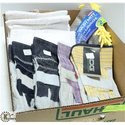 BOX WITH WORK GLOVES, WASH MITT & HAND TOWELS