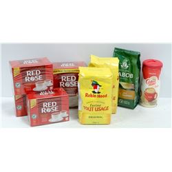 BOX OF TEAS, COFFEE, FLOUR & MORE